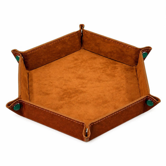 Brown Foldable DND Dice Tray with snap-button corners and a soft rolling surface on white background.
